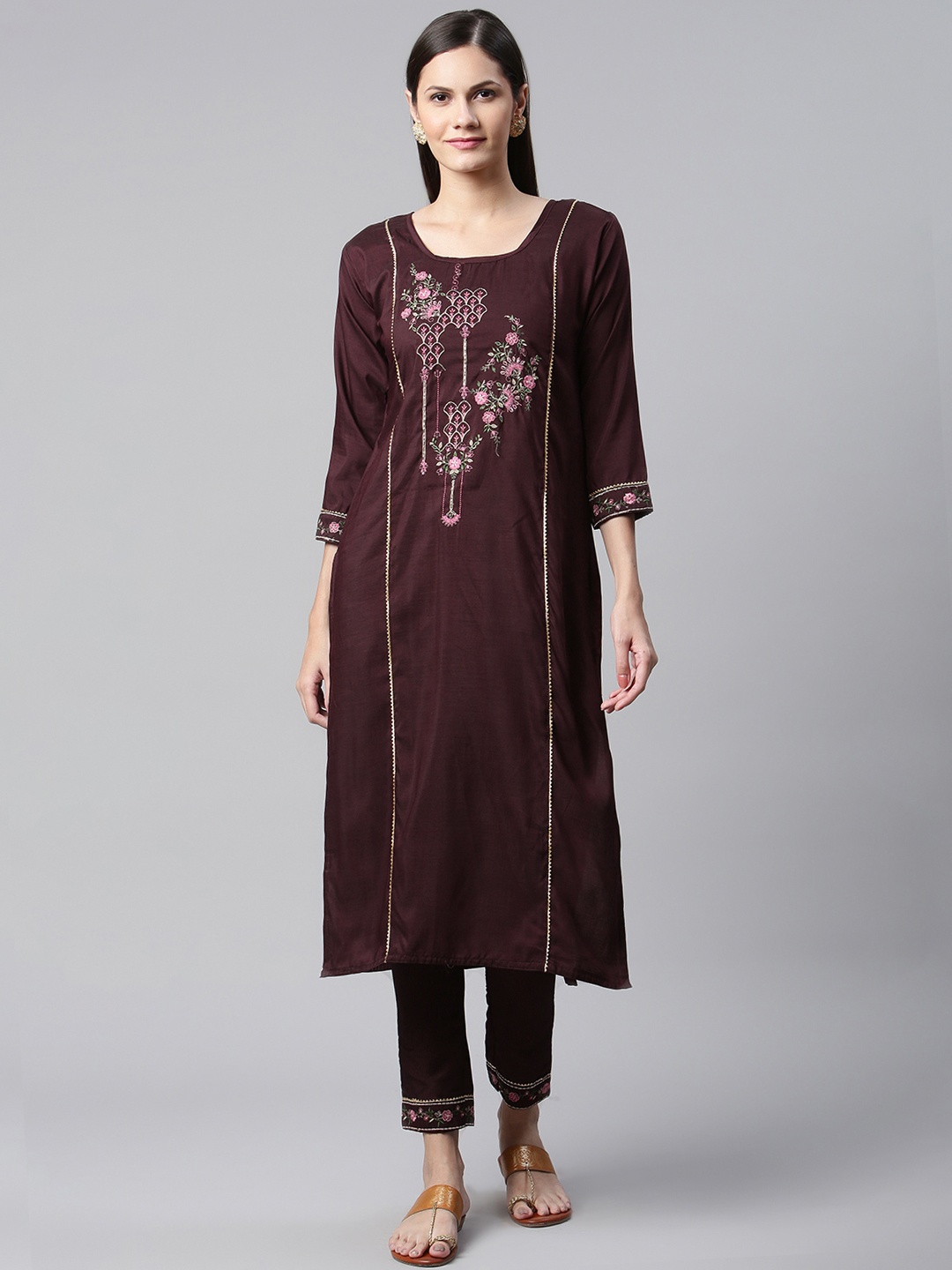 

SheWill Women Purple Ethnic Motifs Embroidered Sequinned Kurta with Trousers