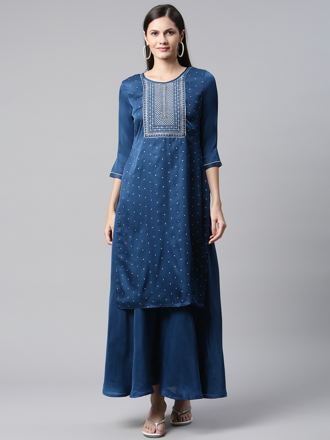 

SheWill Women Blue Ethnic Motifs Embroidered Gotta Patti Kurta with Palazzos