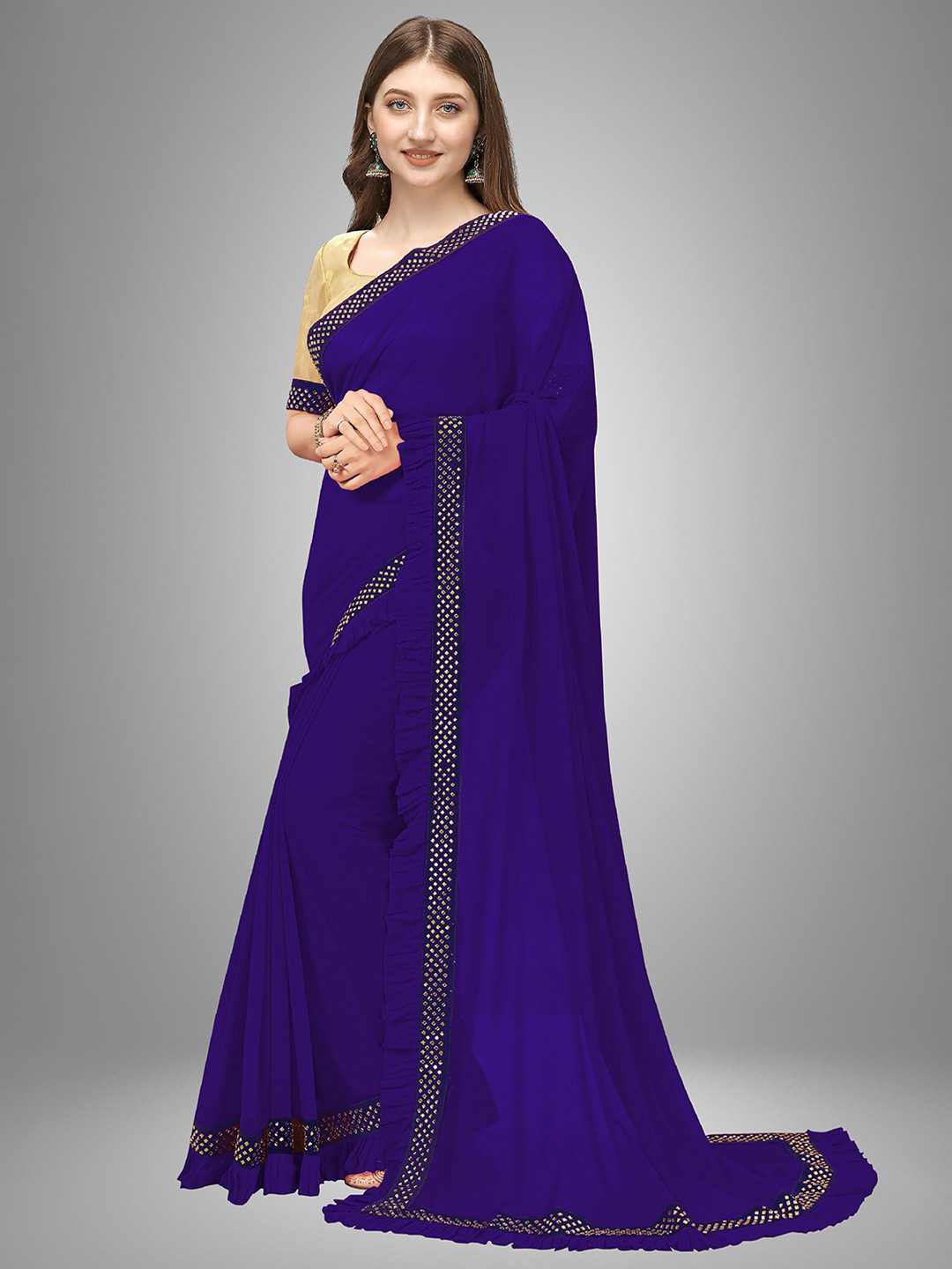 

Trendmalls Blue Pure Georgette Saree