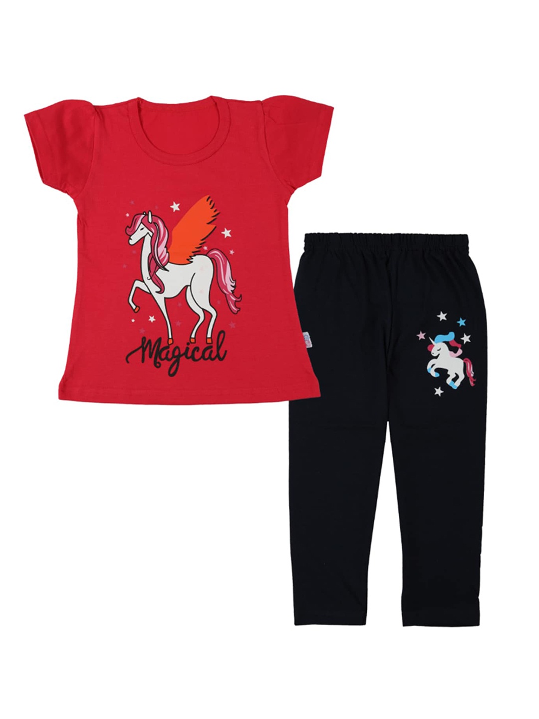

CATCUB Girls Red & Black Printed Top with Trouser
