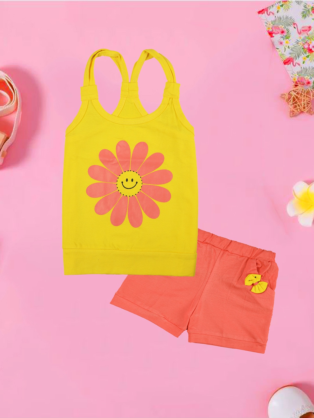 

CATCUB Girls Yellow & Orange Printed Clothing Set