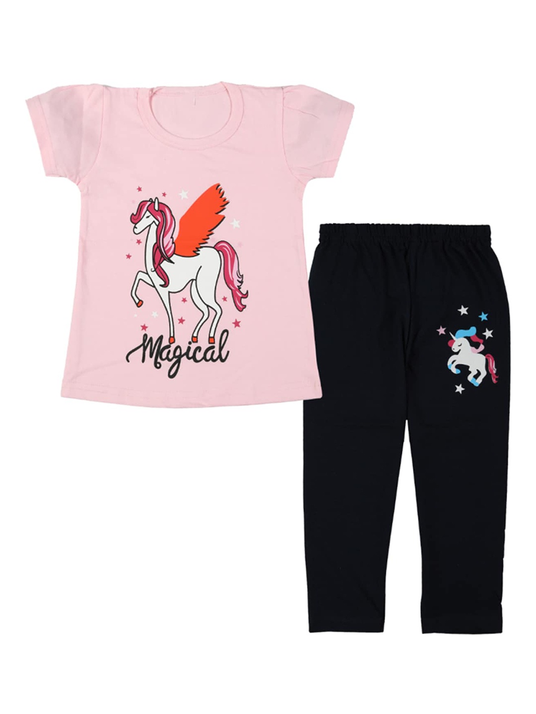 

CATCUB Girls Pink & Black Printed Top with Trouser