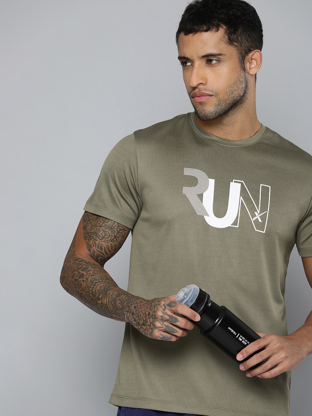 

HRX by Hrithik Roshan Men Olive Green & White Typography Printed T-shirt