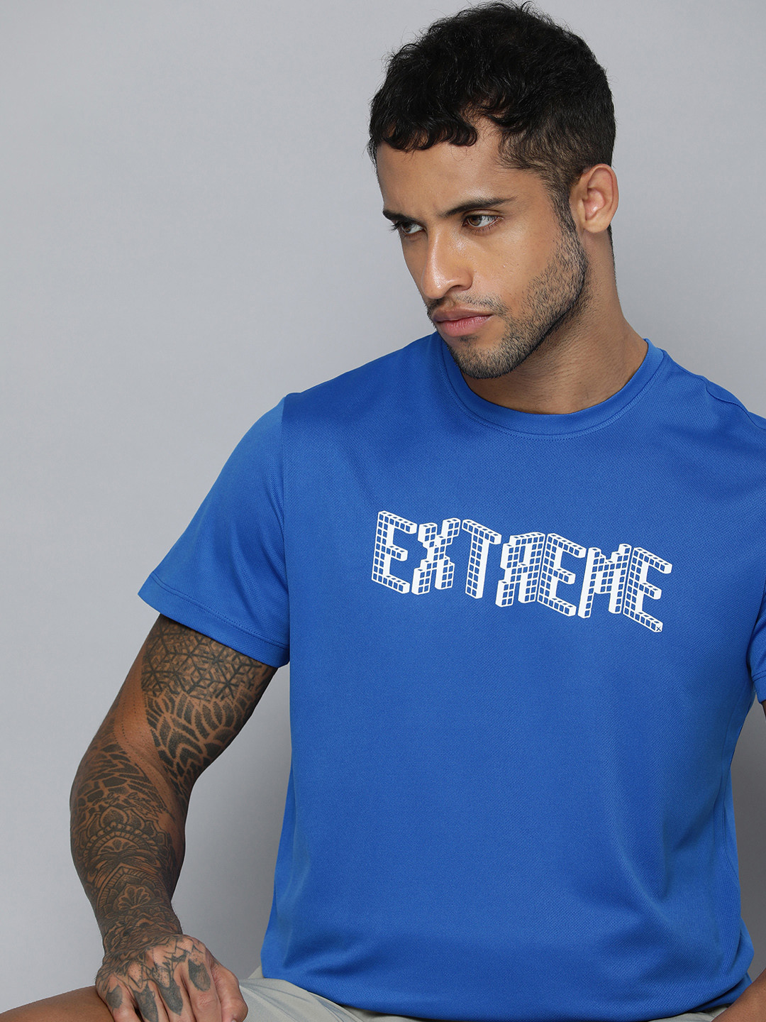 

HRX by Hrithik Roshan Men Blue & White Typography Printed T-shirt