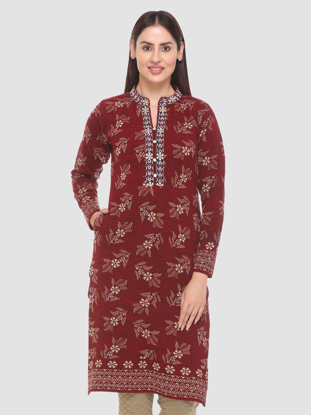 

aarbee Women Maroon Floral Printed Kurta
