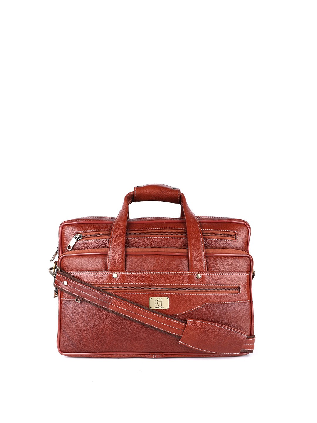 

HiLEDER Women Pure Leather 16 Inch Briefcase Messenger Laptop Bag, Tan