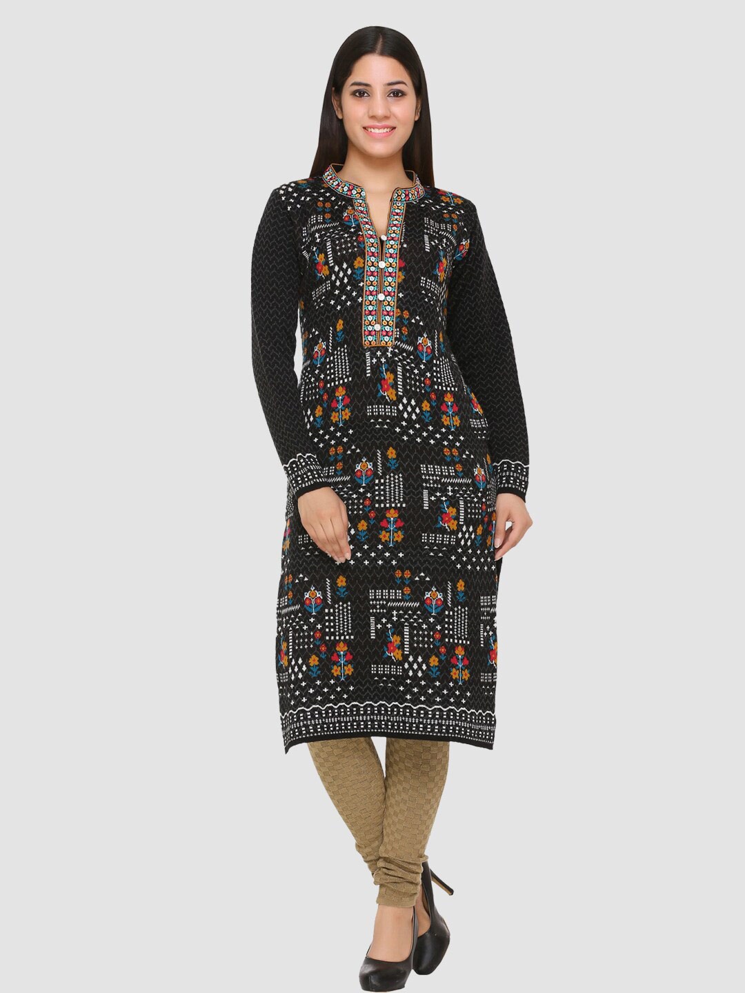 

aarbee Women Black & Grey Floral Kurta with Pockets