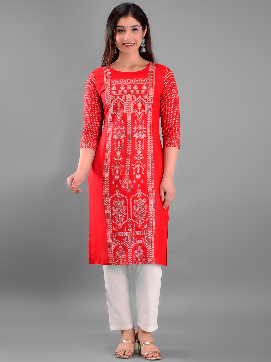 

KALINI Women Red Ethnic Motifs Printed Floral Kurta