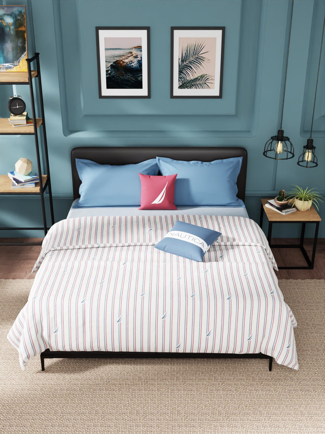 

Nautica White & Blue Striped AC Room 210 GSM Double Bed Dohar