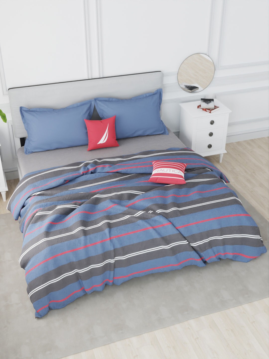 

Nautica Grey Striped 150 GSM Pure Cotton Double Quilt