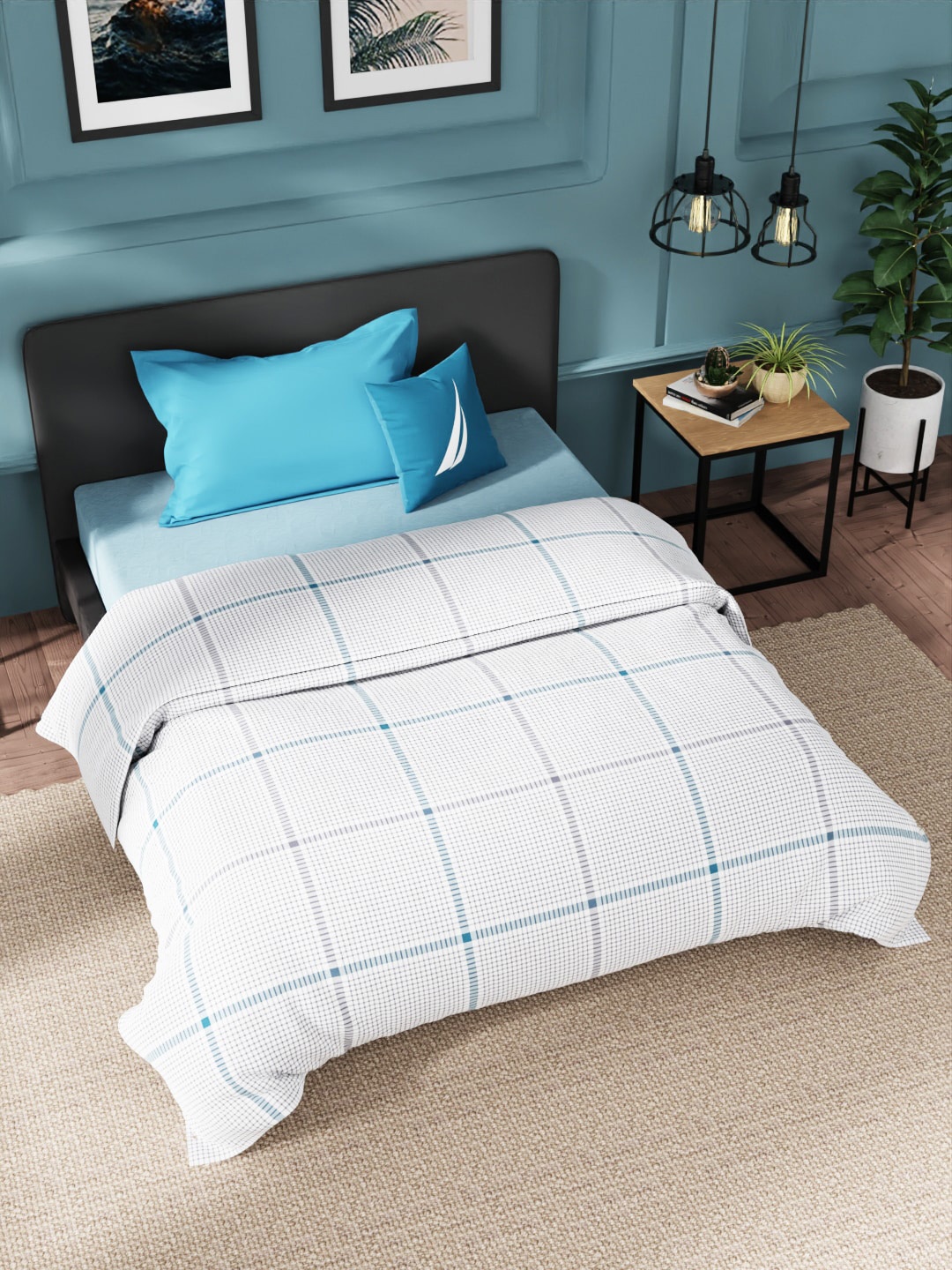 

Nautica Grey & Blue Checked 120 GSM Super Soft Pure Cotton Quilt