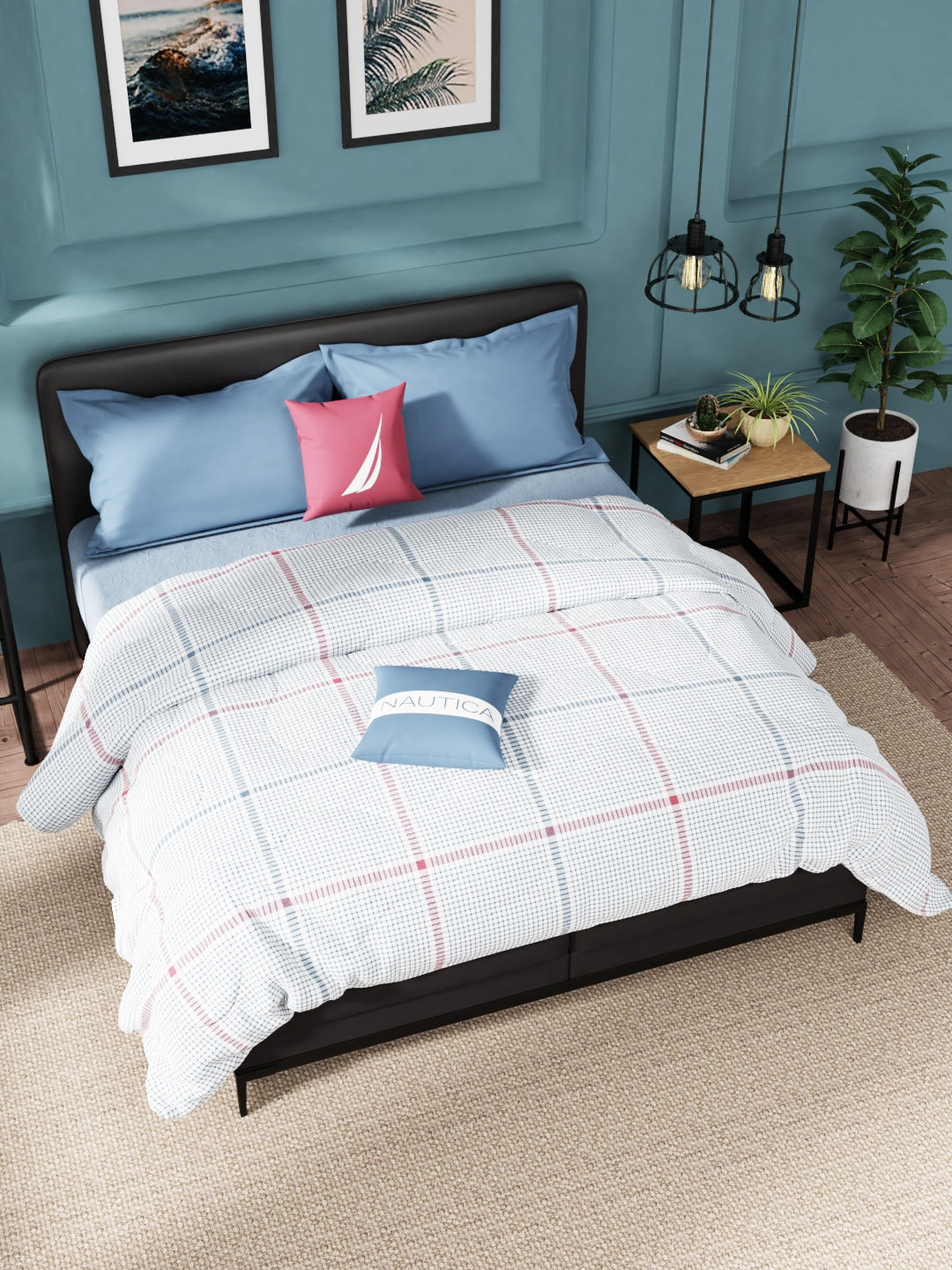 

Nautica White Checked AC Room 120 GSM Pure Cotton Double Bed Quilt