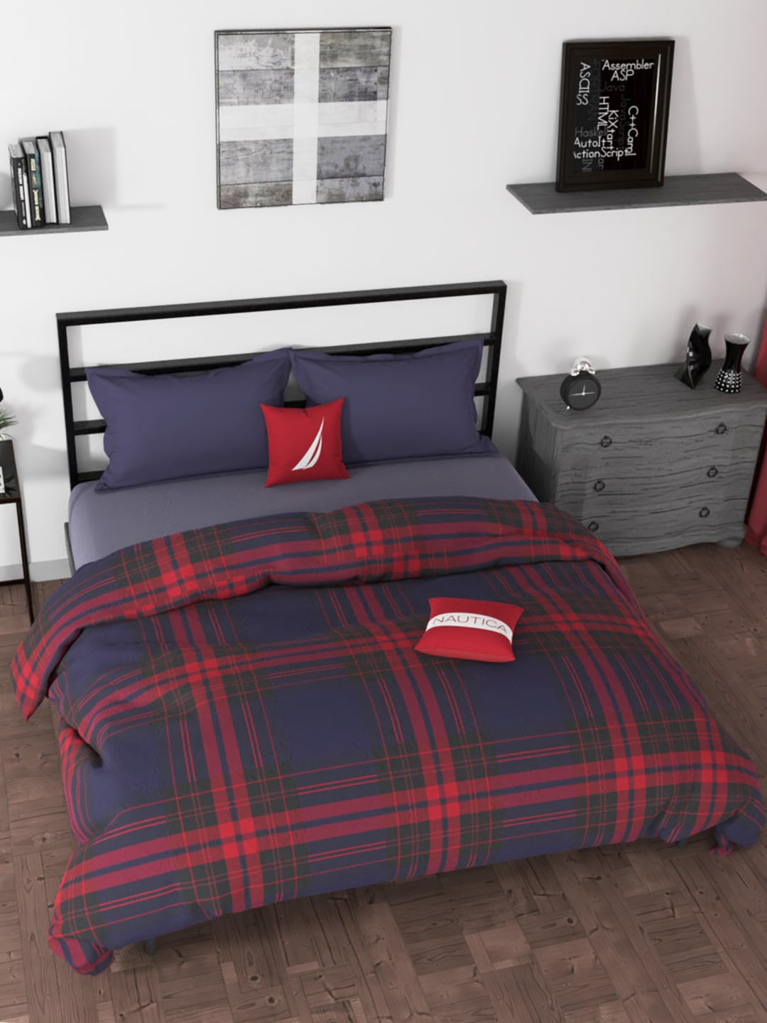 

Nautica Blue & Red Checked 120 GSM Pure Cotton Double Bed Quilt