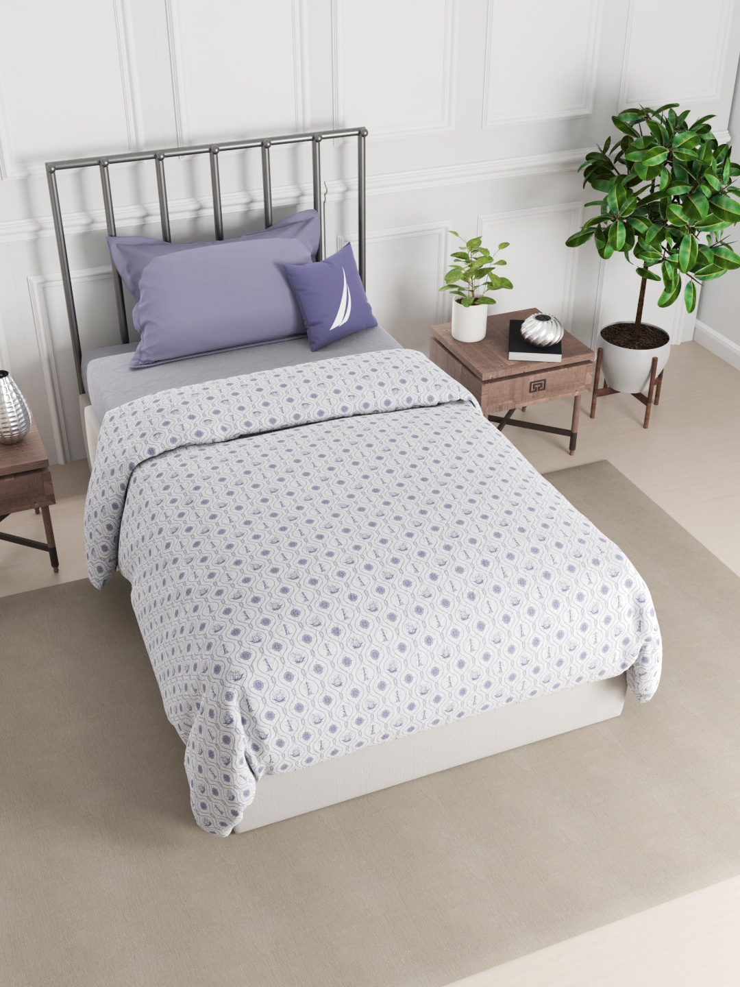 

Nautica Purple & White AC Room 150 GSM Pure Cotton Single Bed Quilt