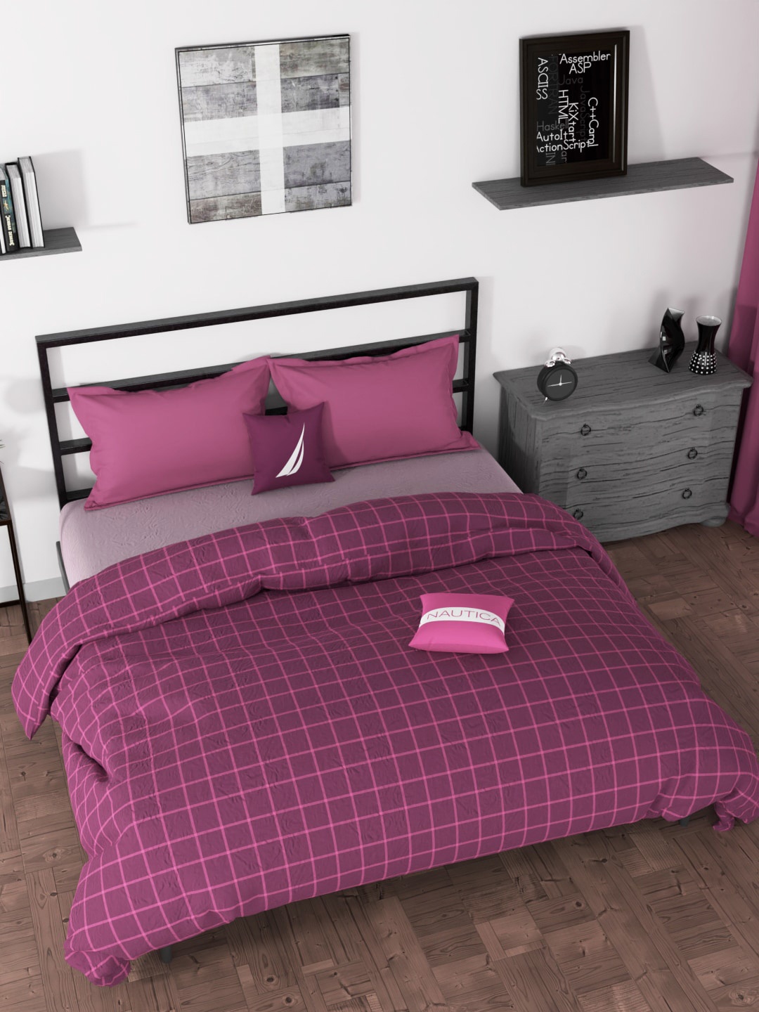 

Nautica Maroon & Pink Checked AC Room 120 GSM Pure Cotton Double Bed Quilt