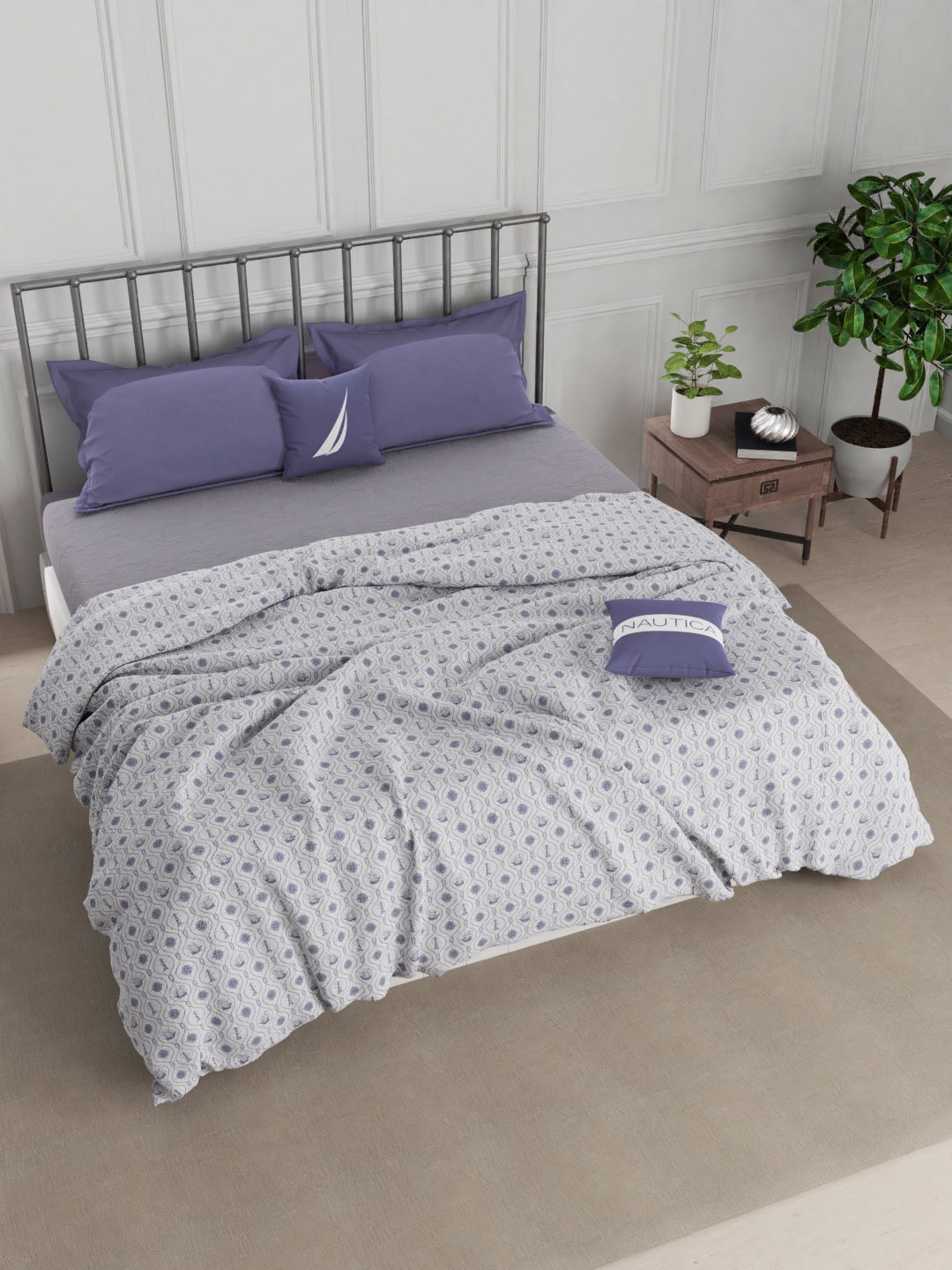 

Nautica Purple & White Floral Printed AC Room 150 GSM Pure Cotton Double Bed Quilt