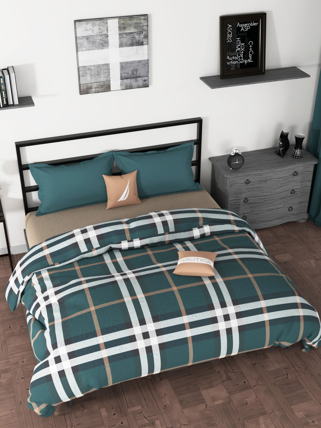 

Nautica Green & White Checked AC Room 120 GSM Double Bed Comforter