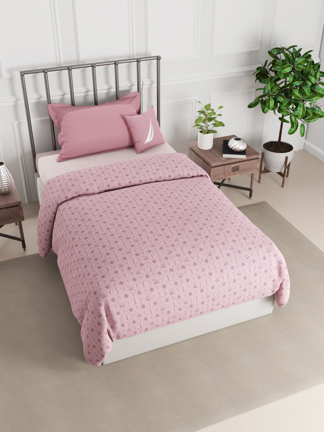

Nautica Pink Floral Printed AC Room 150 GSM Pure Cotton Single Bed Quilt