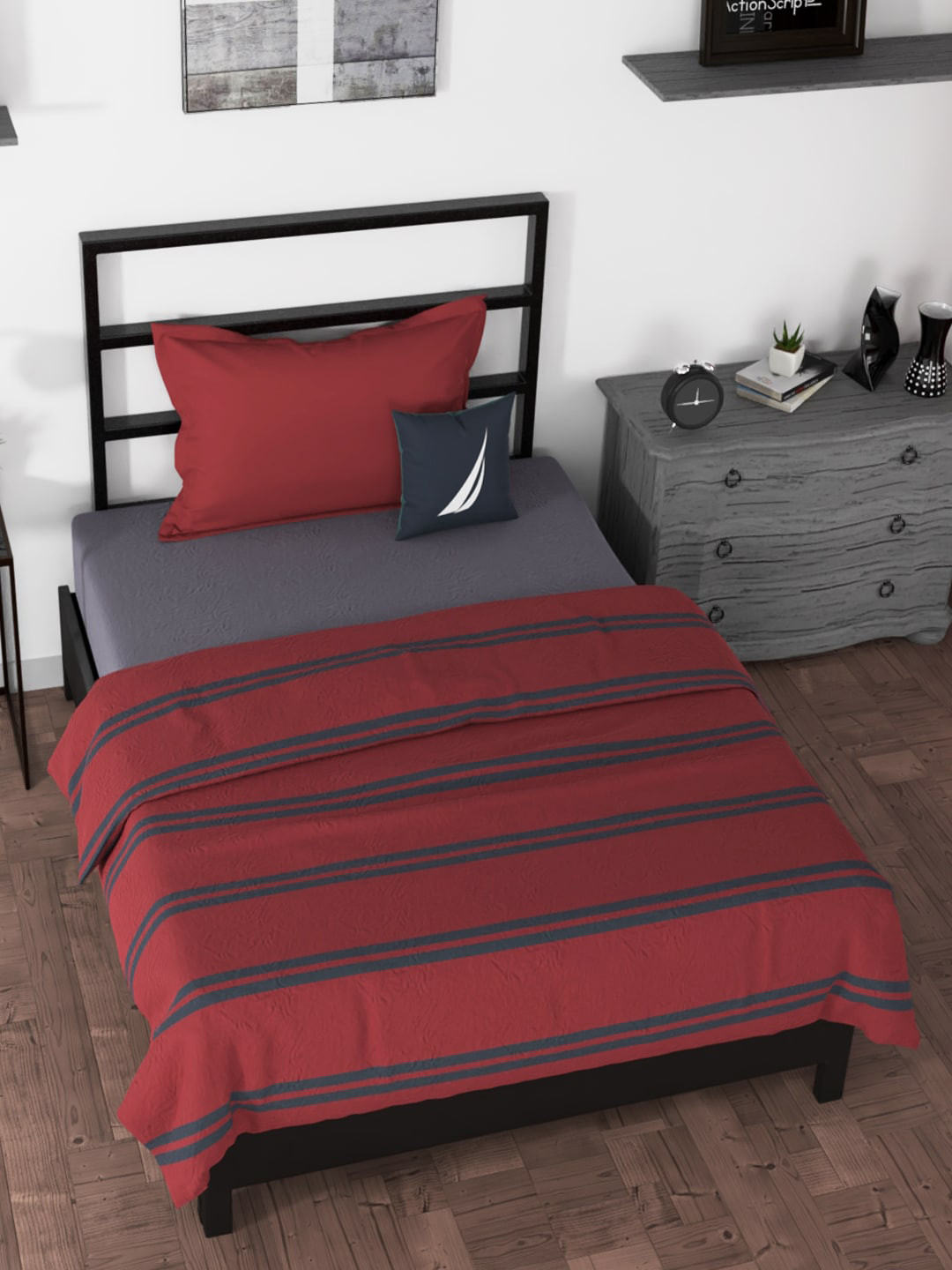 

Nautica Maroon & Navy Blue Striped AC Room 210 GSM Single Bed Blanket