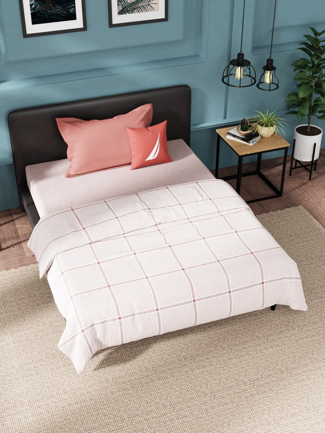 

Nautica Pink & Red Checked AC Room 210 GSM Single Bed Dohar
