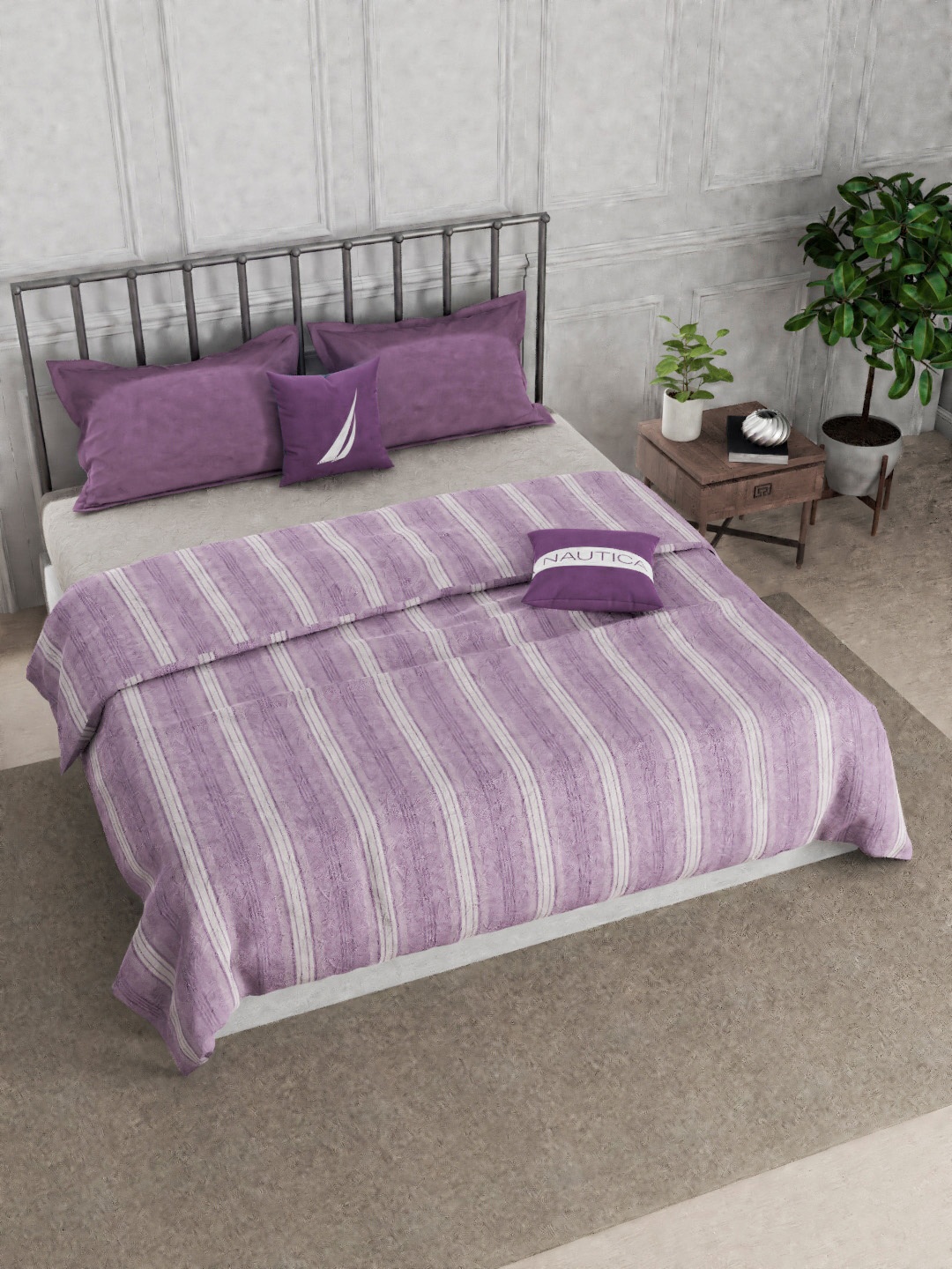 

Nautica Purple & Grey Striped AC Room 300 GSM Double Bed Dohar