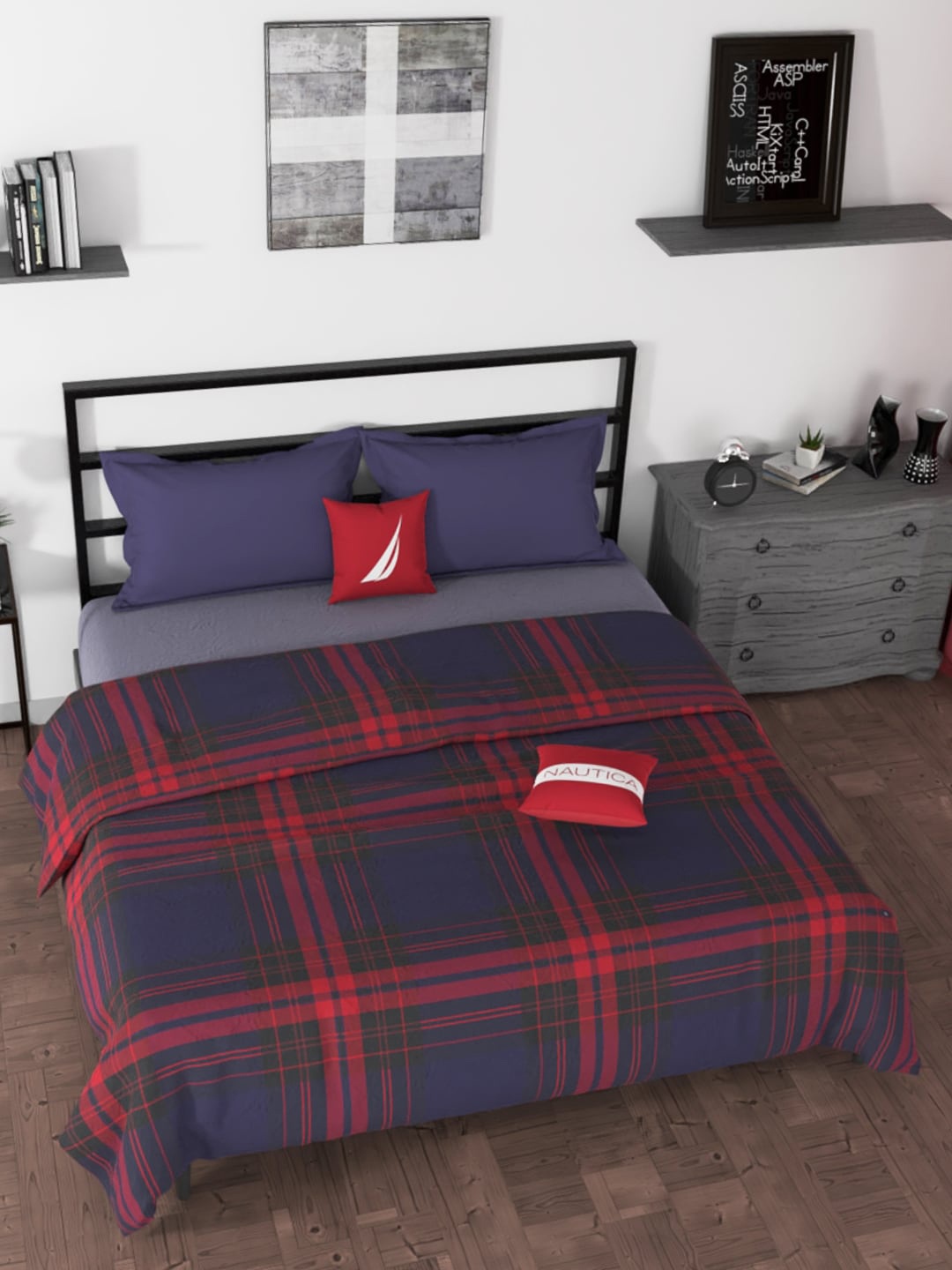 

Nautica Red & Blue Checked AC Room 210 GSM Double Bed Dohar