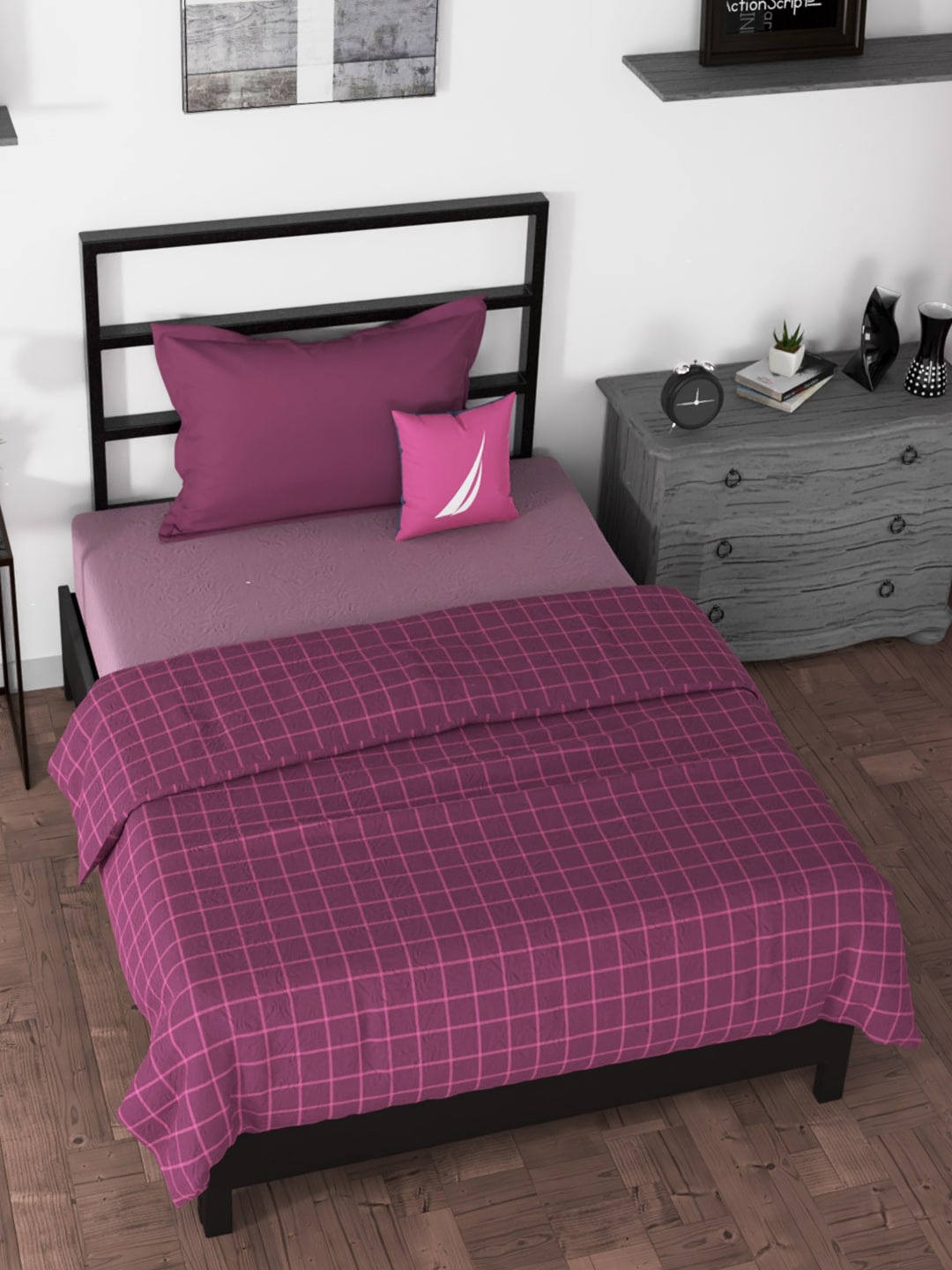 

Nautica Pink Checked AC Room 210 GSM Single Bed Dohar