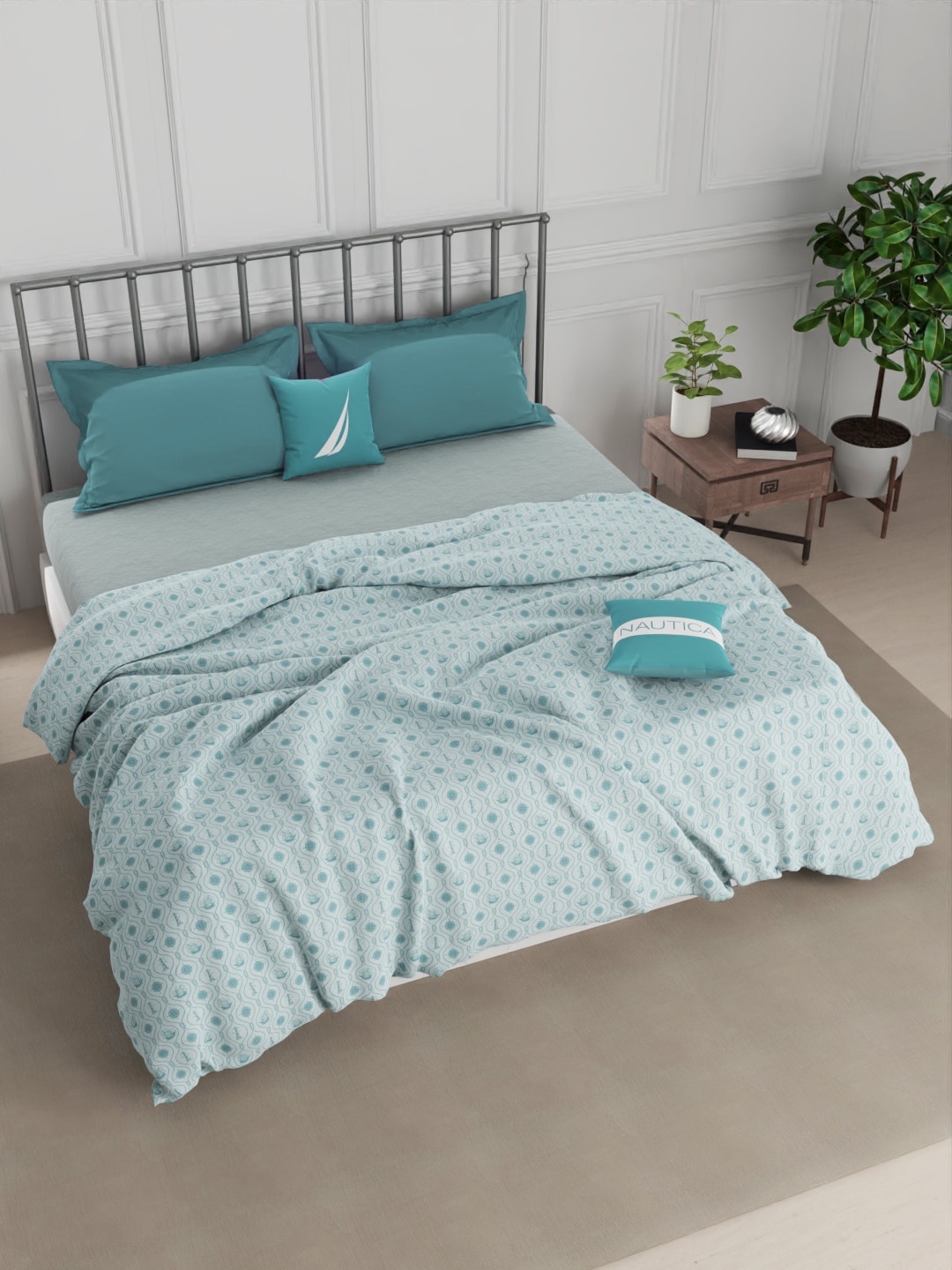 

Nautica Turquoise Blue Floral AC Room 150 GSM Pure Cotton Super Fine Double Bed Quilt