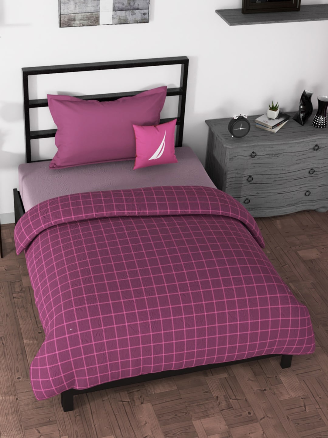 

Nautica Purple Checked AC Room 120 GSM Pure Cotton Single Bed Quilt