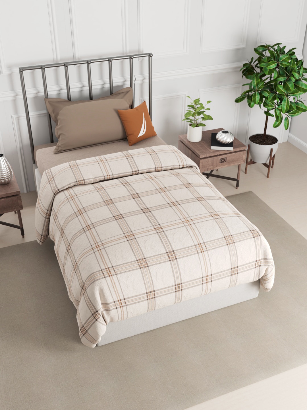 

Nautica Brown Checked 150 GSM Super Fine Pure Cotton Single Bed Quilt