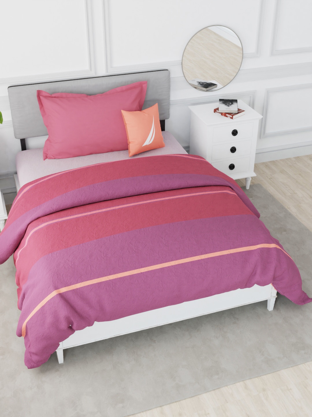 

Nautica Pink & Red Striped AC Room 150 GSM Pure Cotton Single Bed Quilt