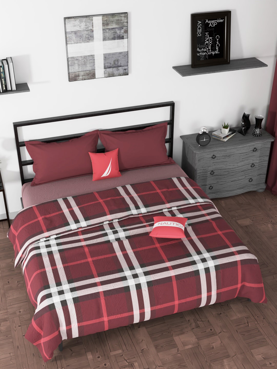 

Nautica Red & White Checked AC Room 210 GSM Double Bed Blanket