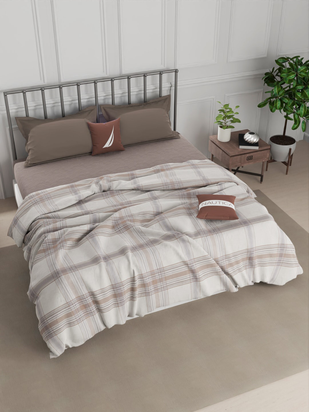 

Nautica Unisex 00% Egyptian Satin Cotton Multi Blankets Quilts and Dohars, Beige