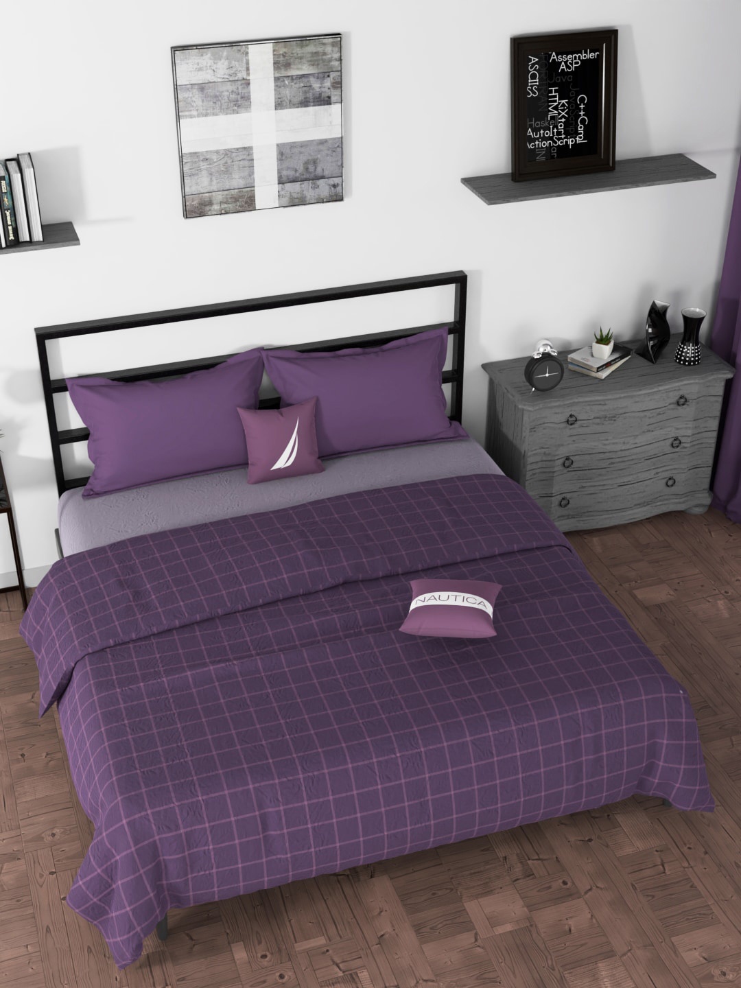 

Nautica Purple & Violet Checked AC Room 210 GSM Double Bed Dohar