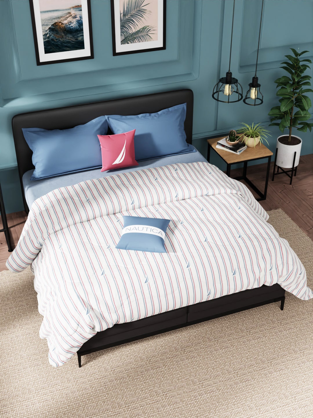 

Nautica White & Blue Striped AC Room 120 GSM Pure Cotton Double Bed Quilt