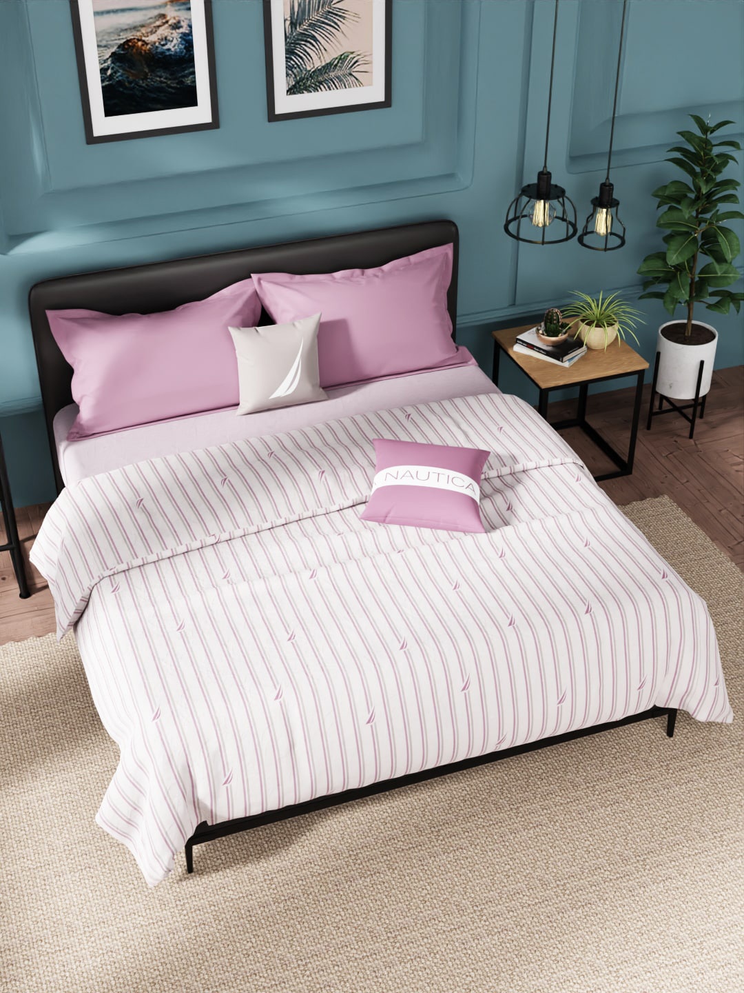 

Nautica Grey & Pink Striped AC Room 210 GSM Double Bed Dohar