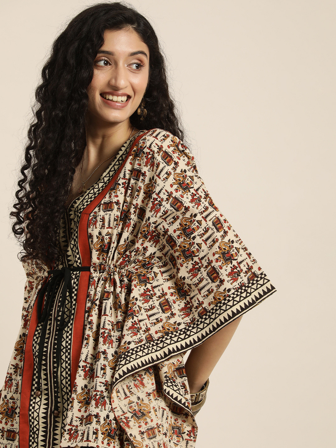 

Taavi Beige & Red Print Kaftan Top