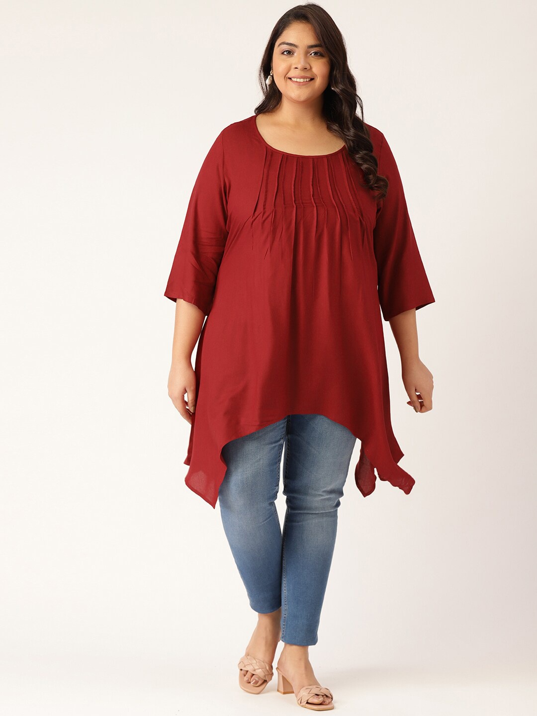 

theRebelinme Women Plus Size Women Maroon Longline Top