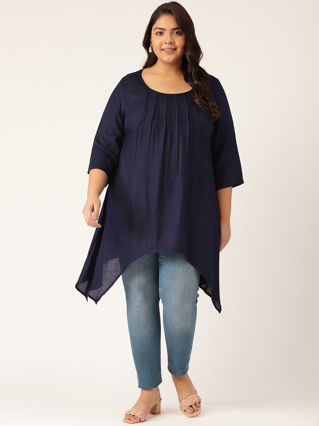 

theRebelinme Plus Size Navy Blue High-Low Longline Top