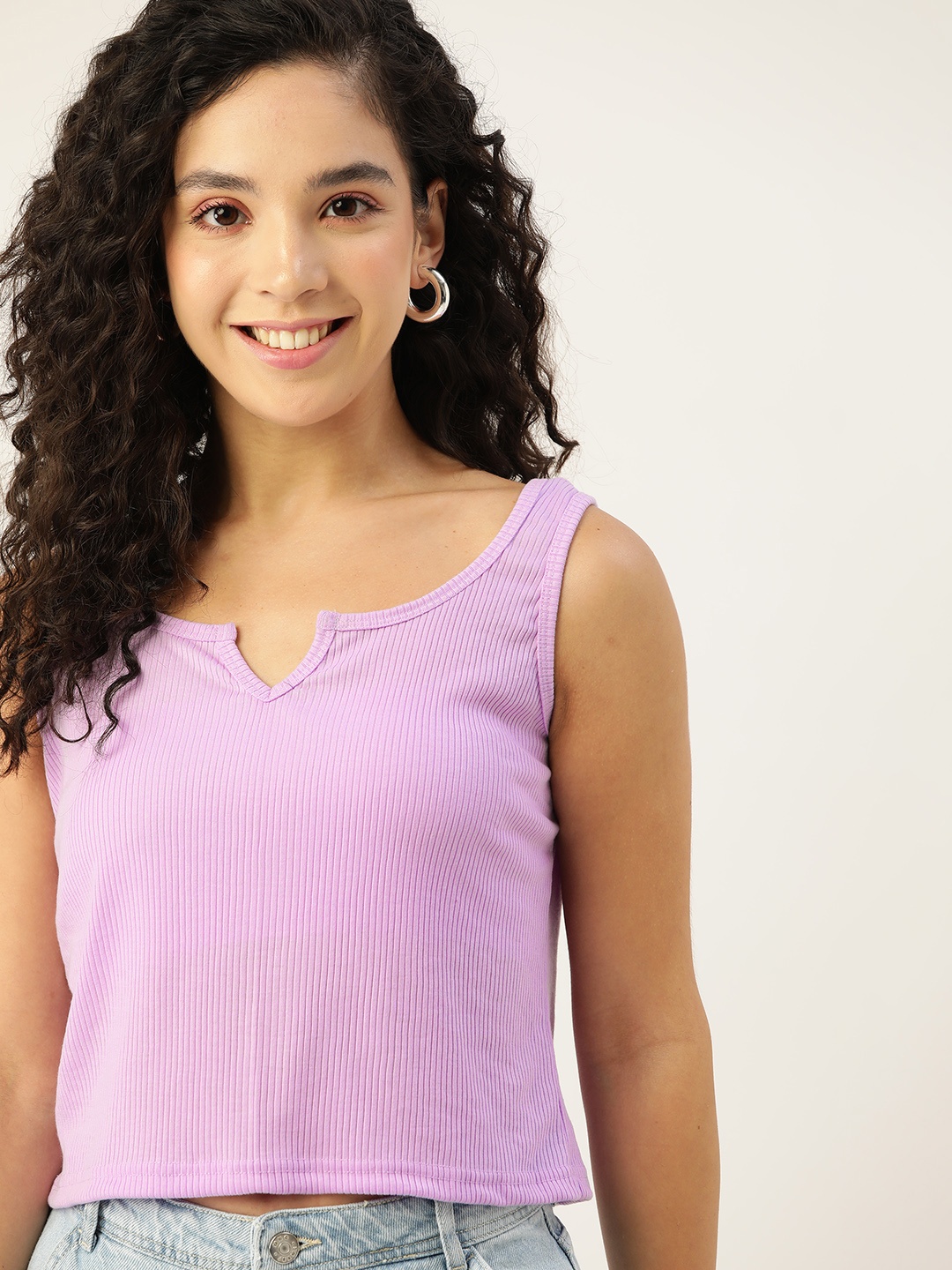 

DressBerry Lavender Ribbed Pure Cotton Crop Tank Top