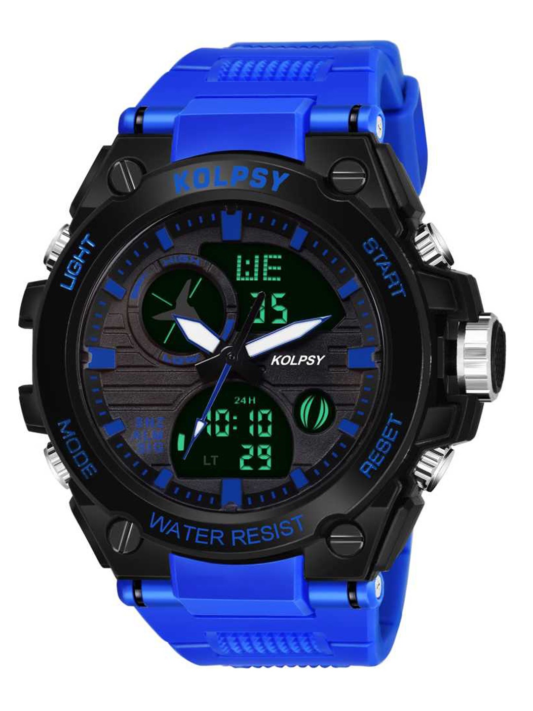 

KOLPSY Men Black Patterned Dial & Blue Straps Analogue and Digital Watch