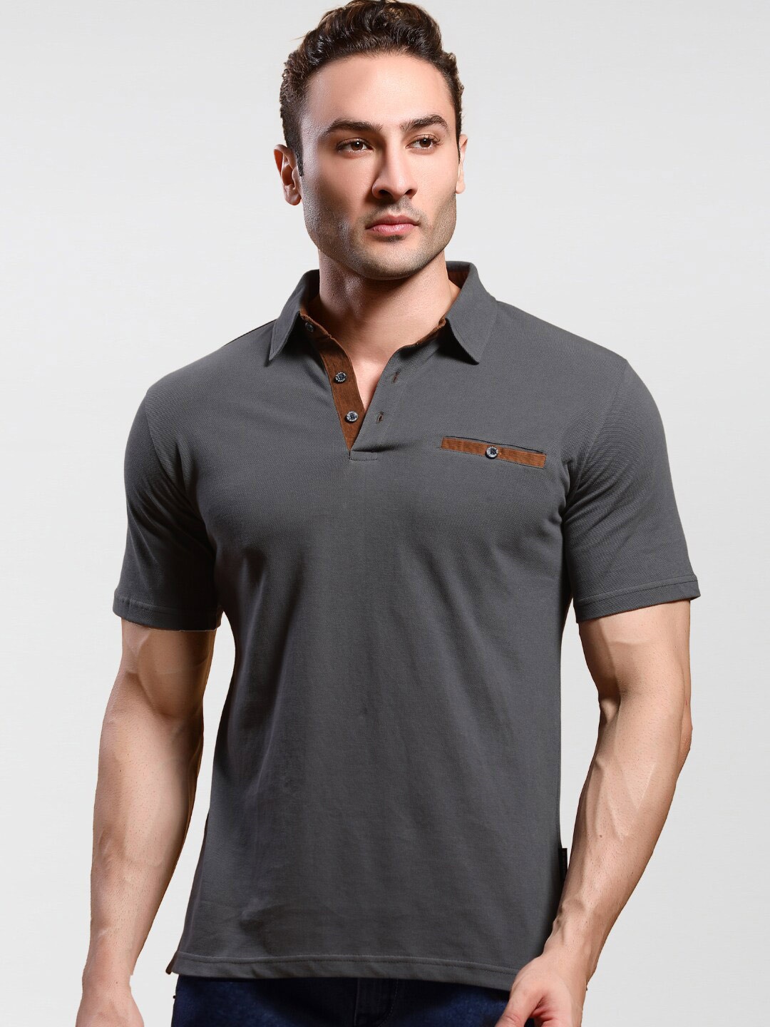 

Dream of Glory Inc Men Grey Polo Collar T-shirt