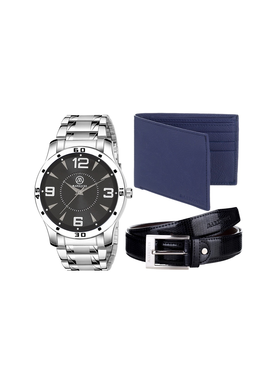 

MARKQUES Men Set Of 3 Silver-Toned & Blue Solid Accessory Gift Set