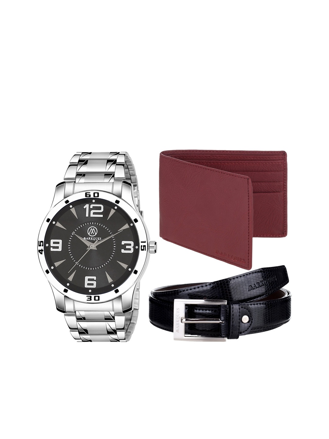 

MARKQUES Men Set of 3 Silver-Toned & Black Solid Accessory Gift Set