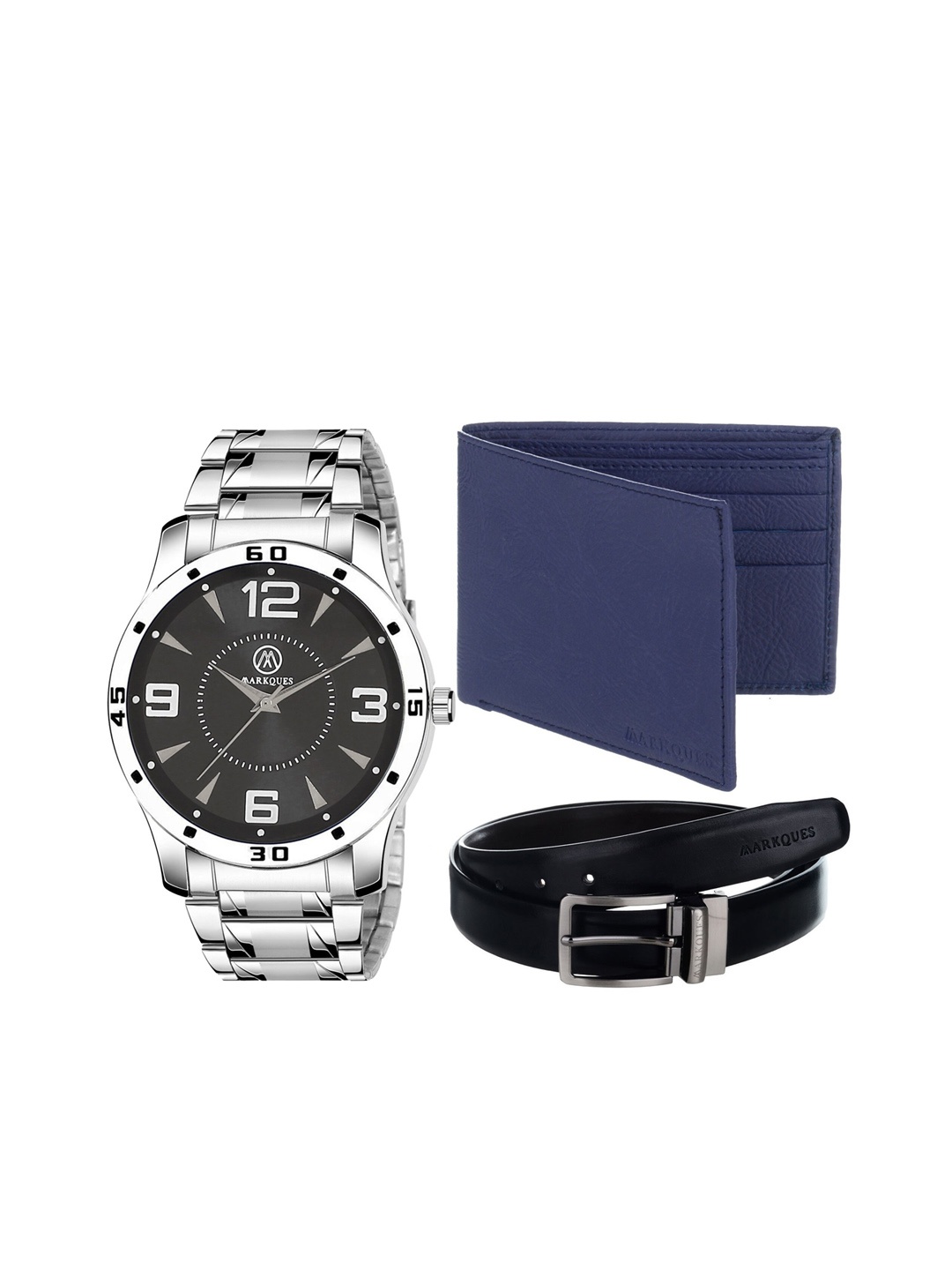 

MARKQUES Men Blue Solid Leather Accessory Gift Set, Multi