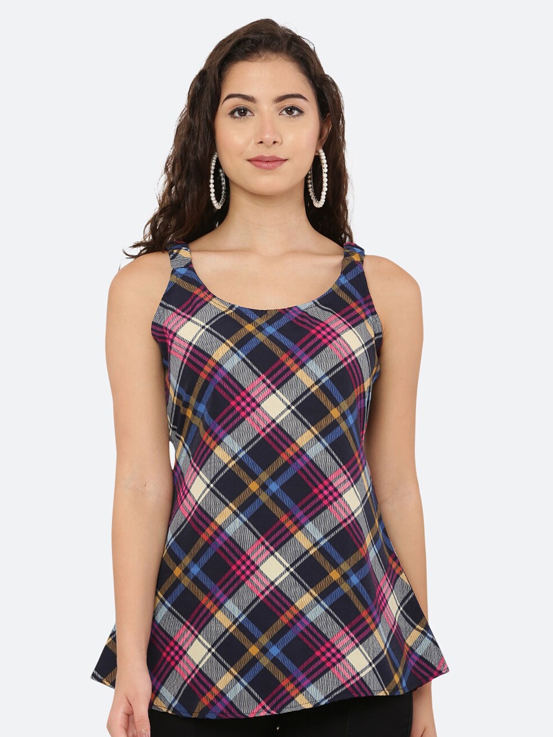 

EZIS FASHION Blue Pure Cotton Checked Top