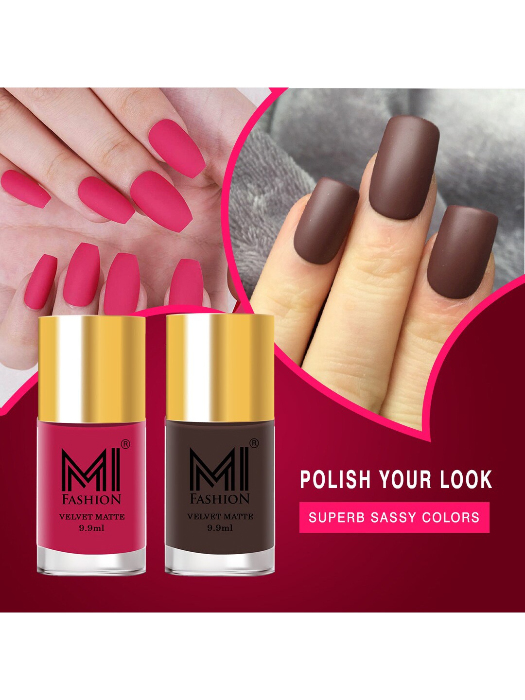 

MI FASHION Pack of 2 Matte Nail Polish-Coffee,Pink-9.9ml