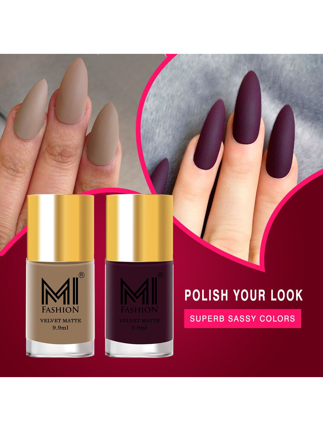 

MI FASHION Set of 2 Velvet Matte Truly Unique Long Lasting Nail Polish - 9.9 ml Each, Nude