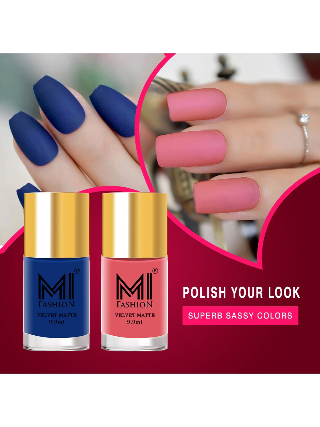 

MI FASHION Women Navy Blue & Peach Set Of 2 Unique Soft Matte Nail Polish - 9.9 ml