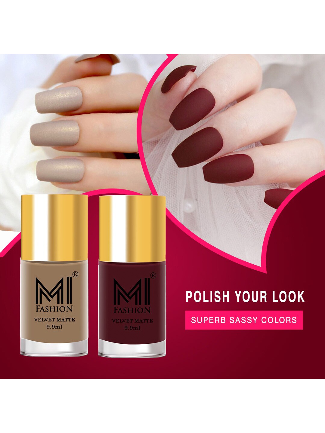 

MI FASHION Set of 2 Velvet Matte Truly Unique Long Lasting Nail Polish - 9.9 ml Each, Grey